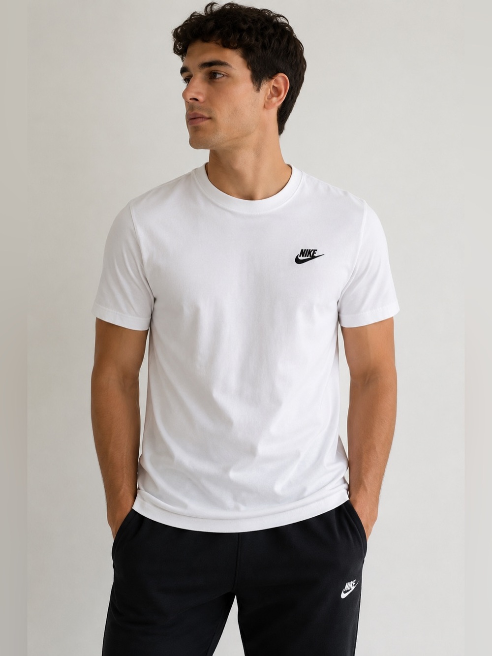 Nike White Short Sleeve Crew T-Shirt with Black Swoosh
